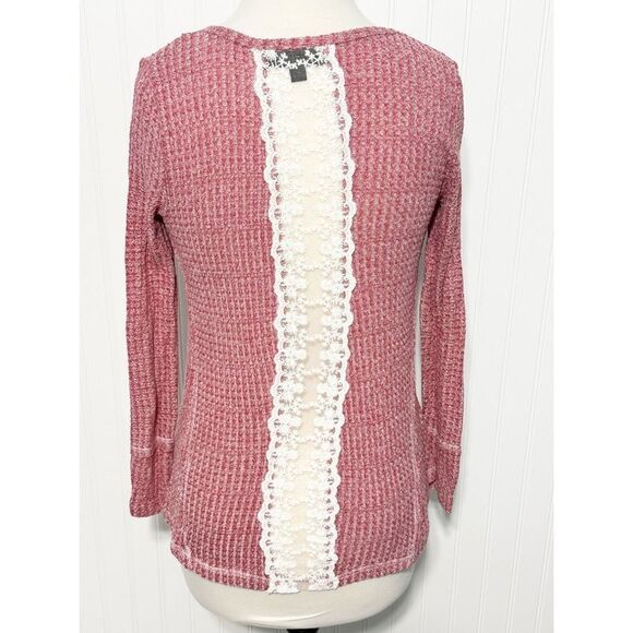 Almost Famous Knit Scoop Neck Long Sleeve Top Heather Reddish Pink Size Medium - Picture 8 of 13